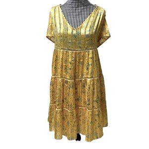 Urban Outfitters Yellow Uo Pippa Chiffon Tiered Lined Oversized Mini Dress EUC S